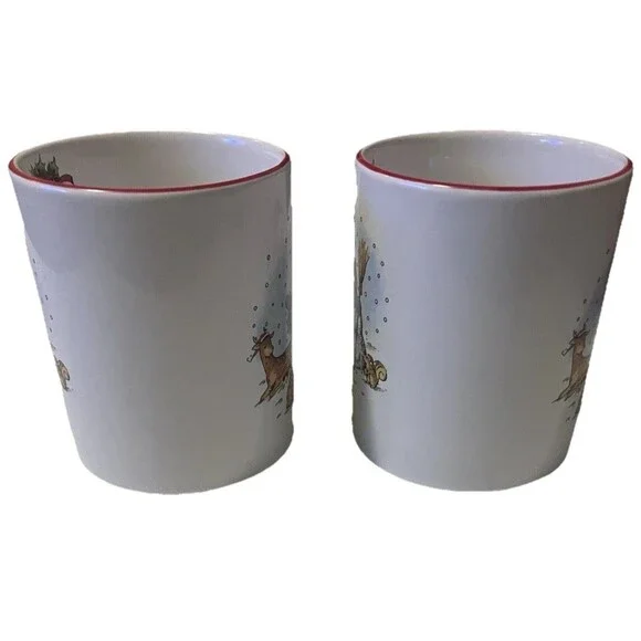 Set of  Two Vintage  Snowman by Salem China Christmas Holiday Red trim Mugs - Picture 7 of 15